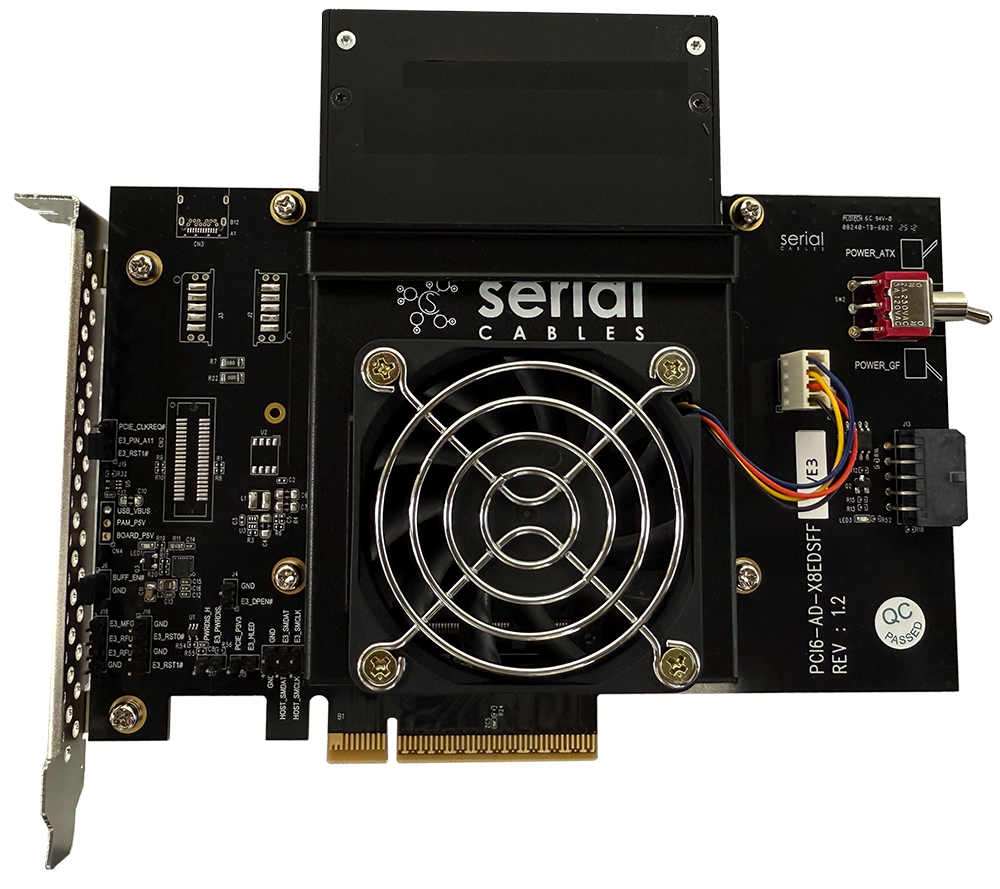 Gen6 PCIe/CXL rated x8 slot – x8 E3 EDSFF Vertical Adapter