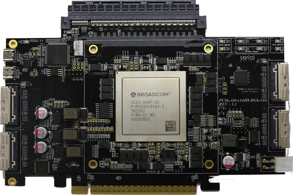 Gen6 x16 – 4, x8 MCIO Host Card w/ 1x16 Straddle Mount Connector (A0 144-lane Switch)