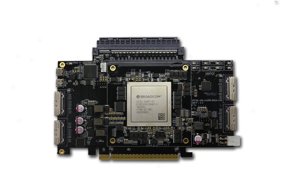 Gen6 x16 – 4, x8 MCIO Host Card w/ 1x16 Straddle Mount Connector (A0 80-lane Switch)
