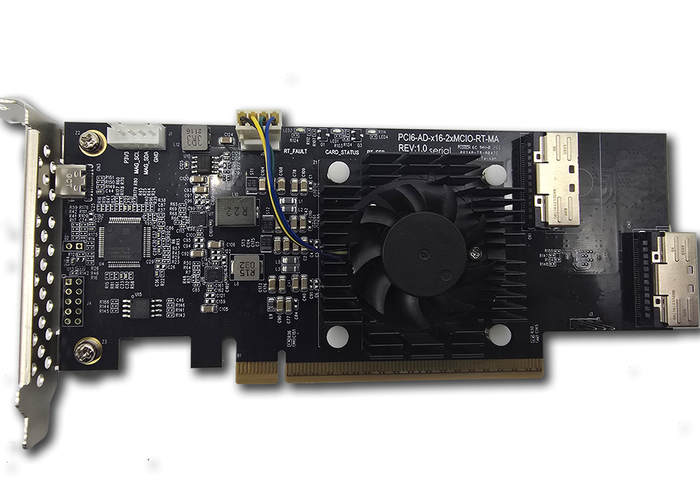 Gen6 PCIe / CXL 3.x x16 AIC to 2x8 MCIO Retimer